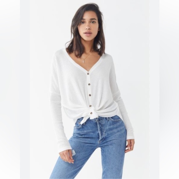 Urban Outfitters white button up waffle knit top - Picture 2 of 5